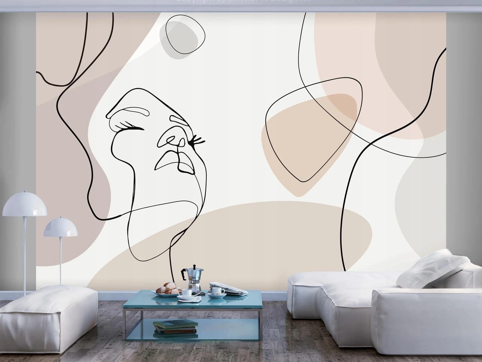 Lineart Face, carta da parati con disegno a linee di grandi dimensioni murale, carta da parati Line art, murale con facce da donna, murale a testa grande