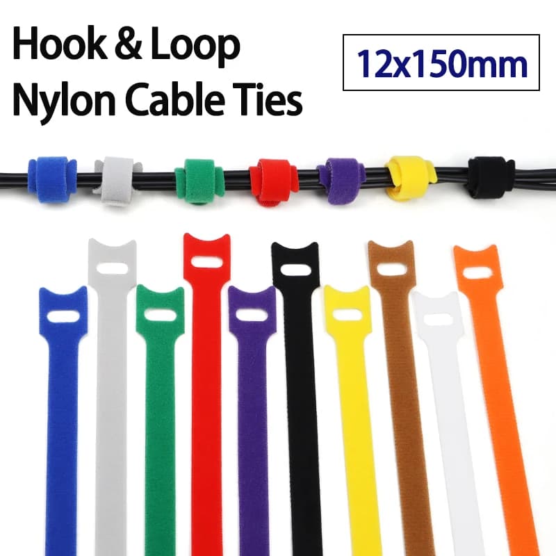 50/100 Pezzi Fascette a T 12x150mm in Nylon con Gancio e Anello, Riutilizzabili, Regolabili per Gestione Cavi e Organizzazione Fili