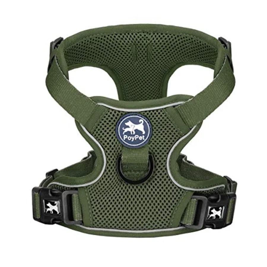 Pettorina per Cani Riflettente in Rete Traspirante, Senza Strappi, Doppio Imbottitura, con Collo e Petto Regolabili, Verde Militare S