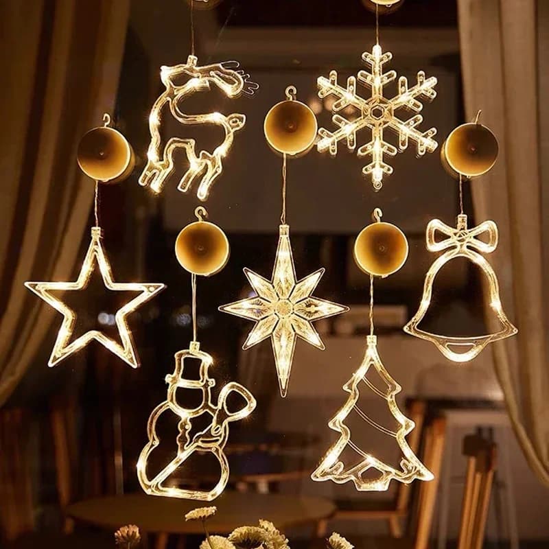 Luce a LED Fiocco di neve Babbo Natale Ornamenti per finestre Decorazione per la casa Natale Navidad Capodanno Decorazioni natalizie Lampada da fata Luci a corda