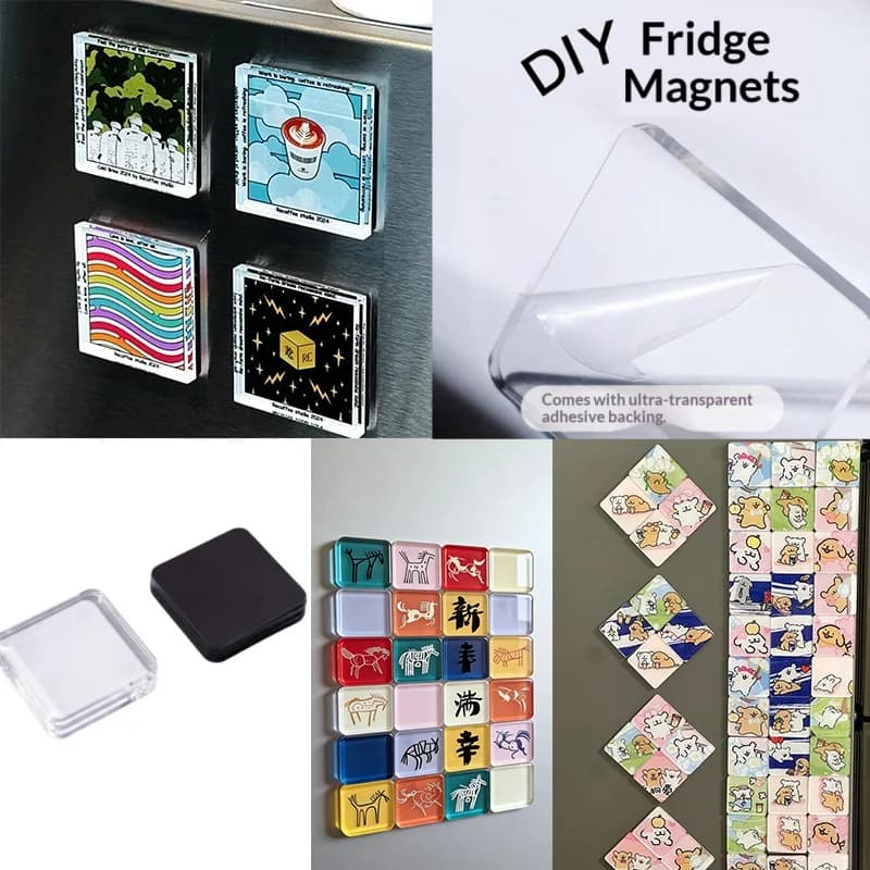Magnete da Frigo Quadrato Trasparente in Acrilico Fai-da-te, Piastrella Magnetica Adesiva Vuota per Decorazioni Casa e Cucina, Artigianato Personalizzato Creativo per le Feste
