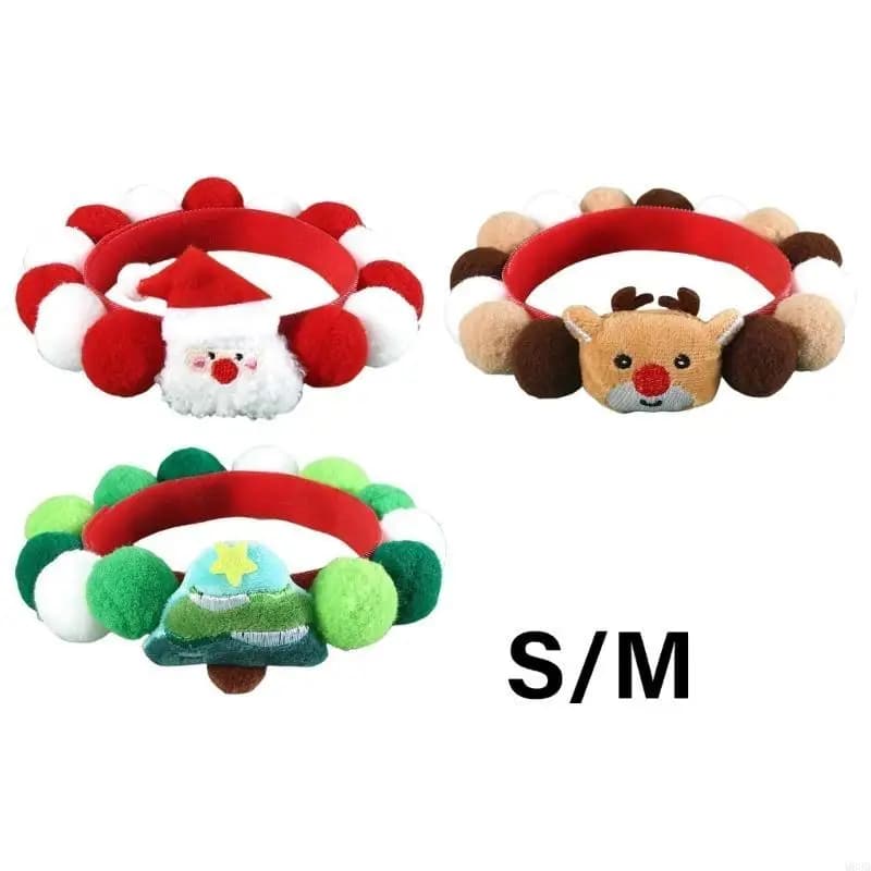 Set 3 collari per gatti in morbido peluche con pompon pelosi per gatti cani feste a tema natalizio gatti cravatte festival