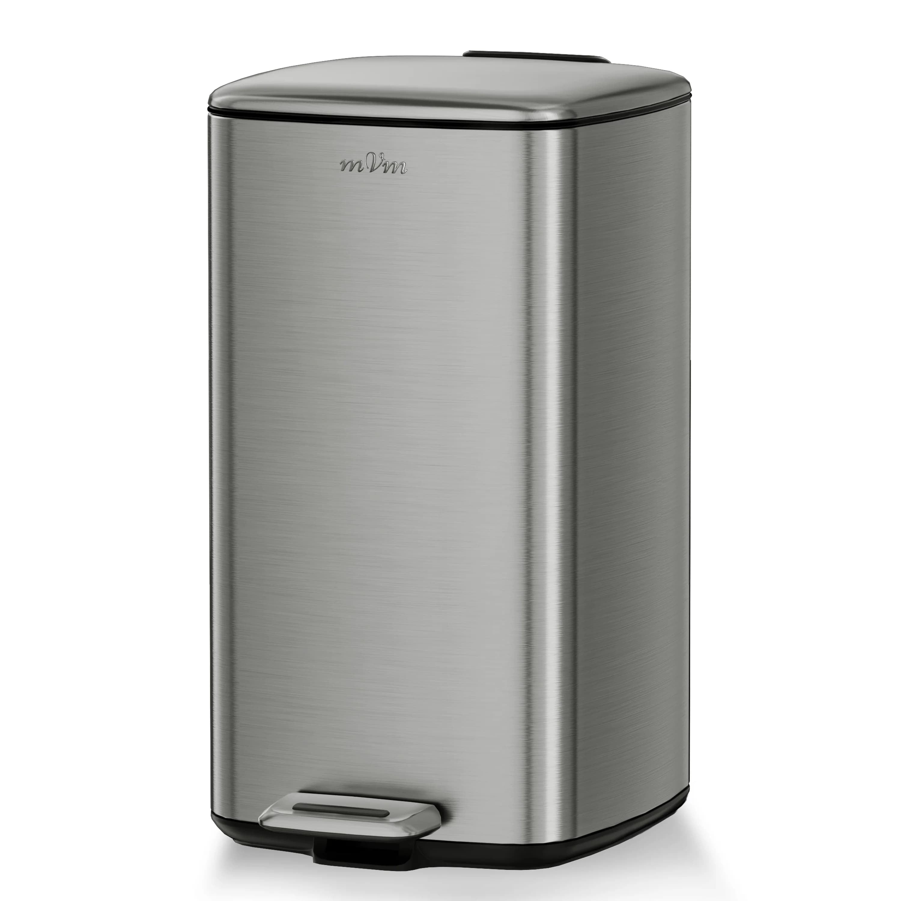 Cestino per rifiuti in acciaio inossidabile mVm 20L/30L, Pattumiera con pedale e coperchio, Anti-impronta, Chiusura ammortizzata e silenziosa, Design moderno
