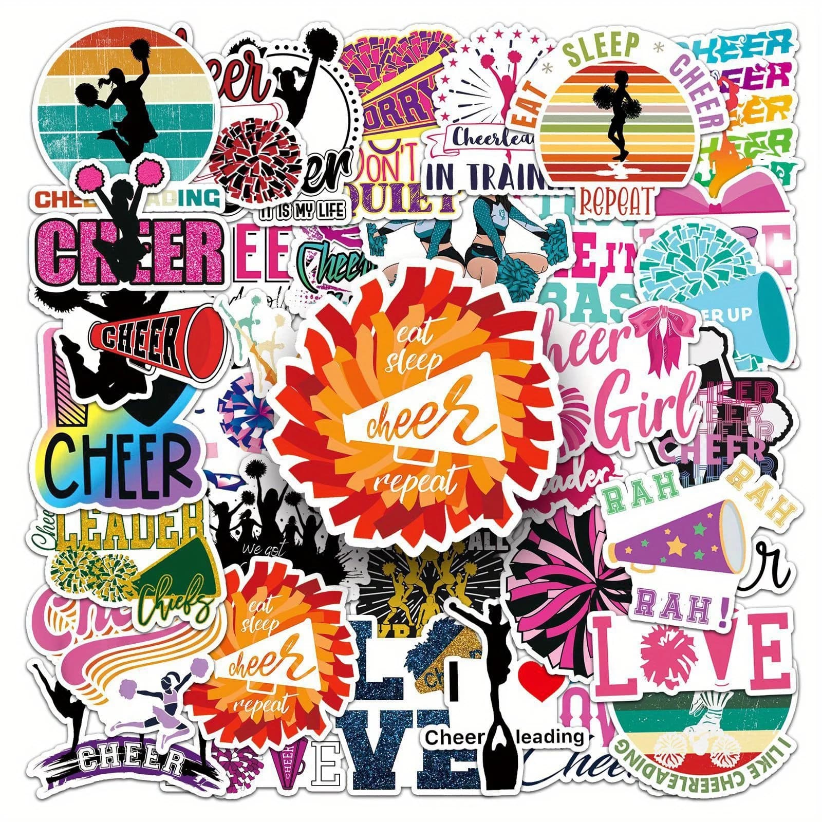 50 adesivi divertenti con graffiti per cheerleading e ginnastica, decorativi per bottiglie d'acqua, caschi di sicurezza, bagagli, biciclette, skateboard