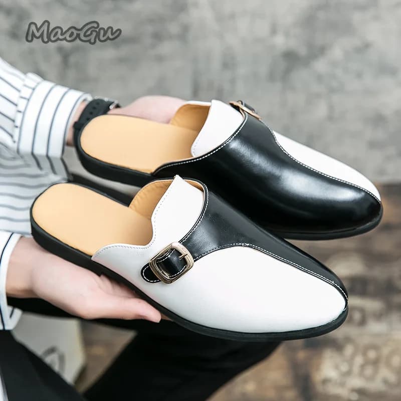 Ciabatte da Uomo in Pelle Design 38-47, Mules Slip-on Senza Tallone, Mocassini Casual Comodi, Zapatos De Hombre