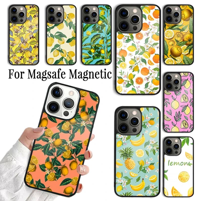 Cover per iPhone 17 AIR 16 15 14 13 12 11 Pro Max Plus con Motivo Limoni e Foglie Estivi, Compatibile con Ricarica Wireless Magnetica Magsafe