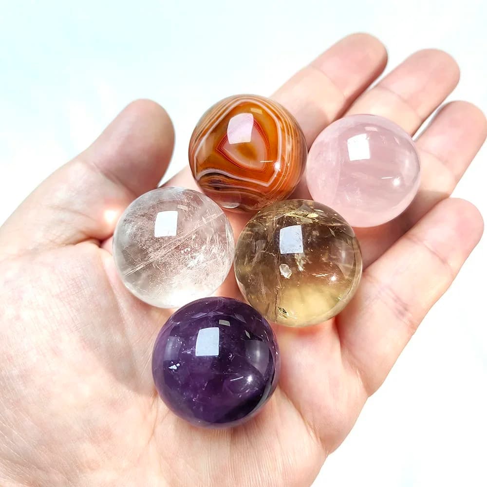 3CM Pietra di cristallo naturale Ametista Quarzo rosa Sfera Energia magica Palla Decor Ornamenti Guarigione Reiki Divinazione Pietra preziosa Rosa
