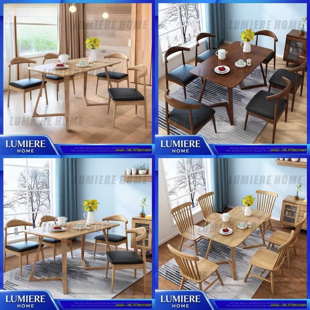 Set Tavolo da Pranzo in Legno Massello Stile Nordico con Gambe a V, Pieghevole, Rettangolare, Minimalista per Casa e Ristorante