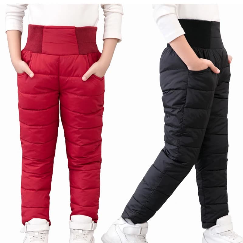 Pantaloni invernali da ragazzo per ragazza casual Pantaloni caldi spessi imbottiti in cotone Stivaletti da sci impermeabili Leggings elastici a vita alta per bambini