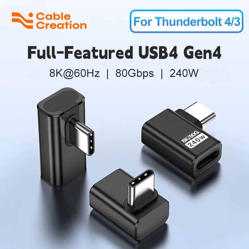 CableCreation Adattatore USB C Angolo Retto Confezione da 2 pezzi, Connettore USB C Maschio a Femmina 90 gradi 80Gbps 240W Ricarica Rapida Compatibile Thunderbolt 4 USB4 Notebook PC Tablet Telefono Smartphone
