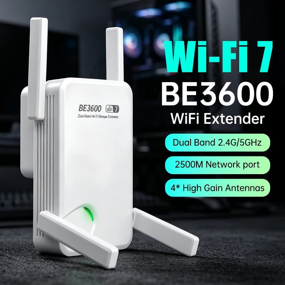 WiFi7 BE3600 WiFi Repeater Dual Band 2.4G/5GHz Wireless Extender 2500M Network port With 4*High Gain Anrennas Network Amplifier
