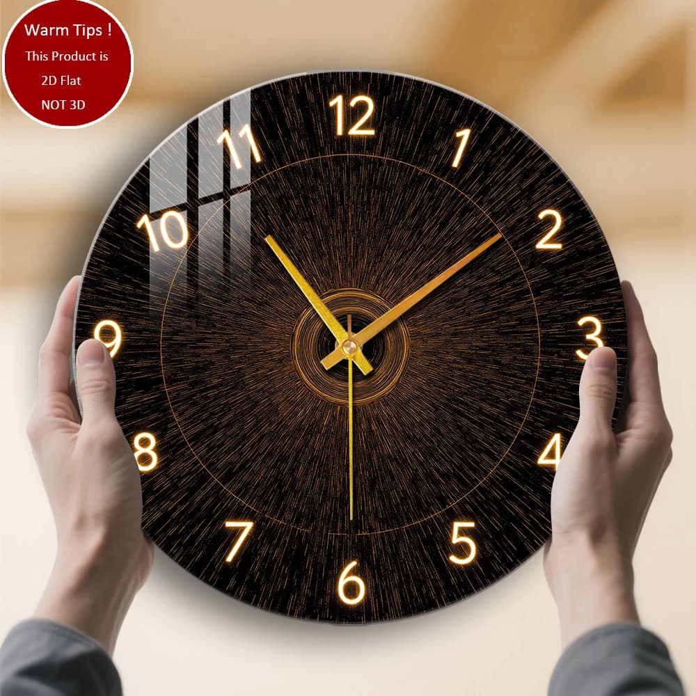 Tempered glass wall clock with luminous numbers, suitable for decoration of home room wall or table, anywhere