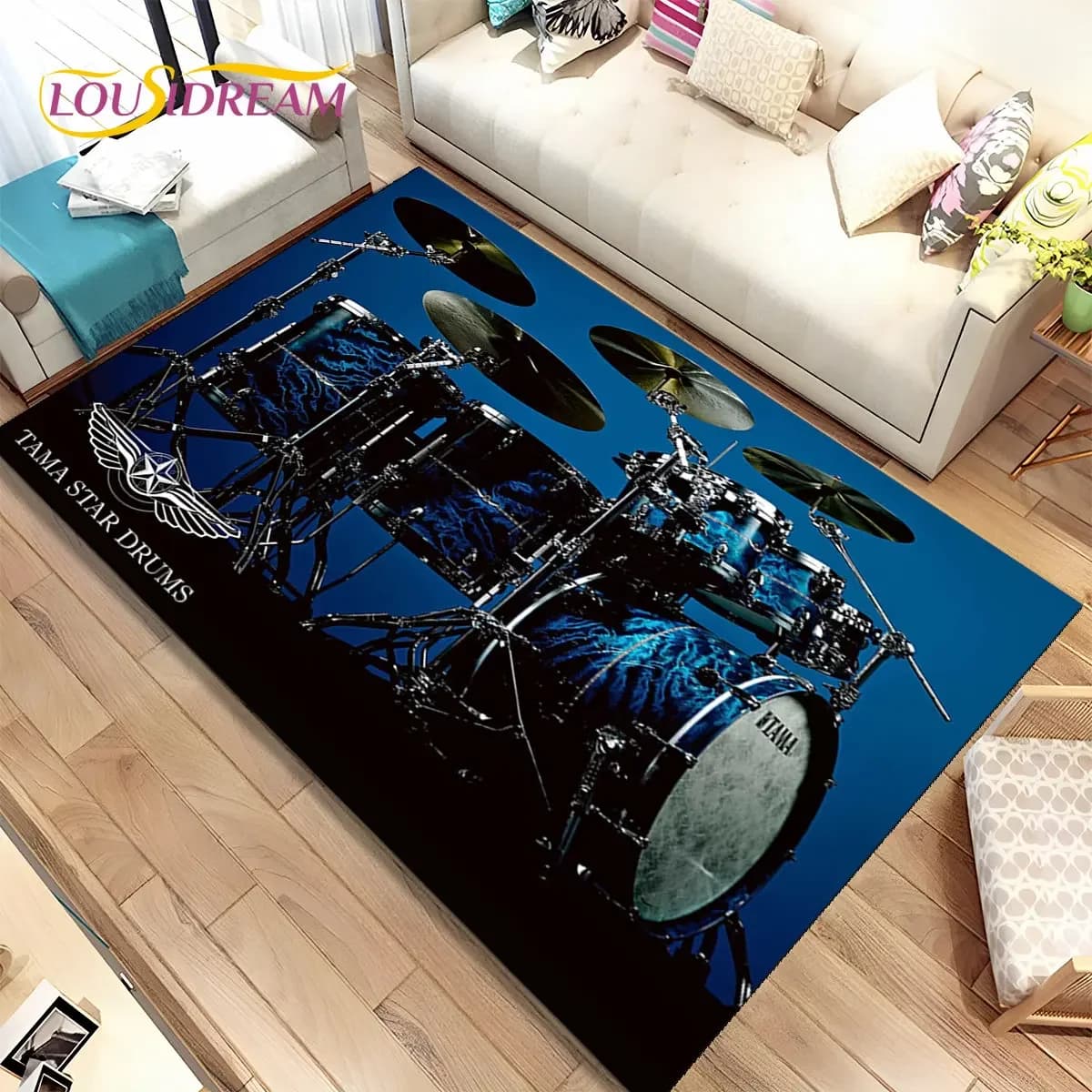 Tappeto a tema batteria per strumenti musicali, tappeto decorativo per casa, soggiorno, camera da letto, divano, zerbino, tappetino antiscivolo per bambini