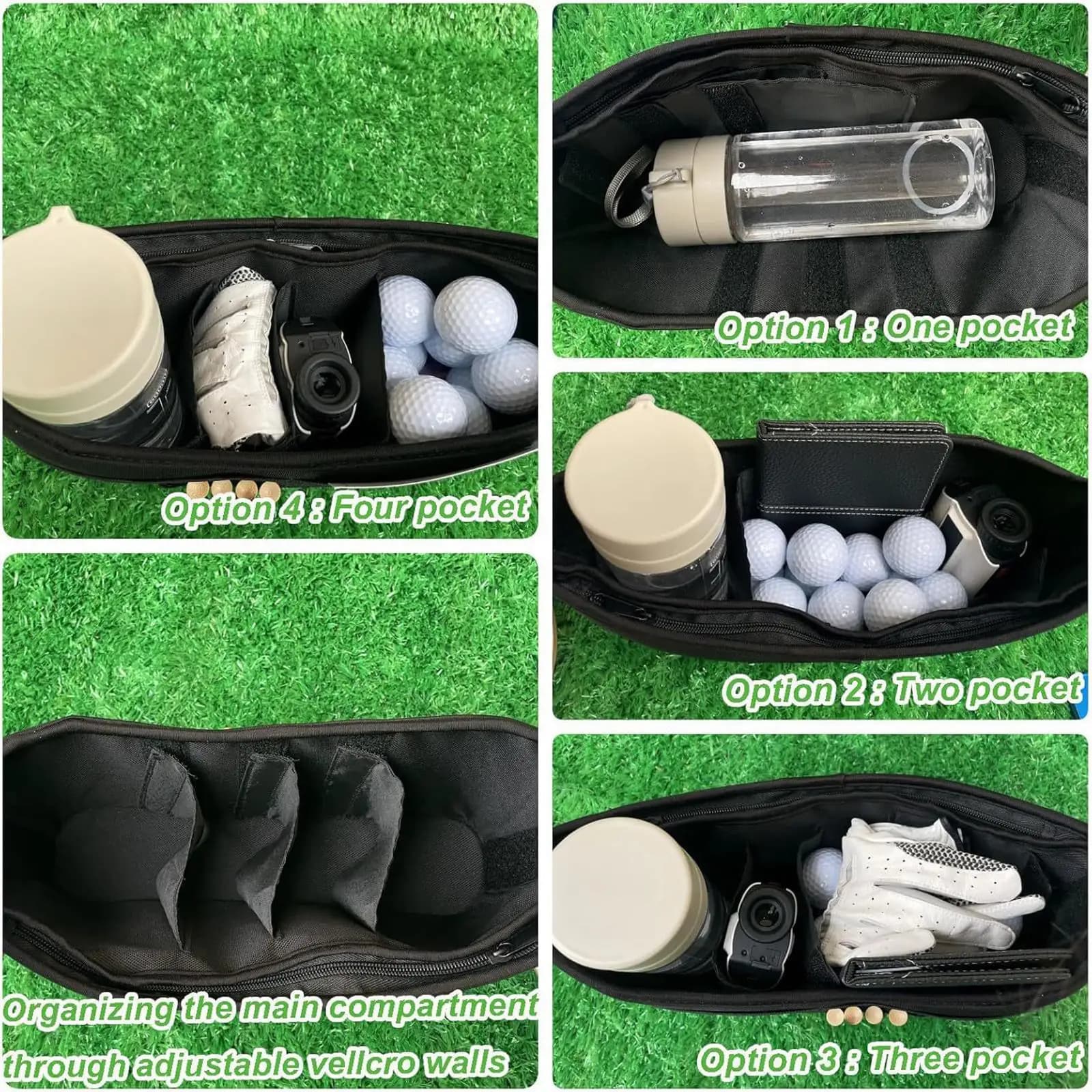 Borsa Organizer per Golf Cart con Tasca Posteriore con Cerniera, Porta Tee Frontale, Resistente all'Usura, Borsa Portaoggetti per Trolley, Regalo per Uomini