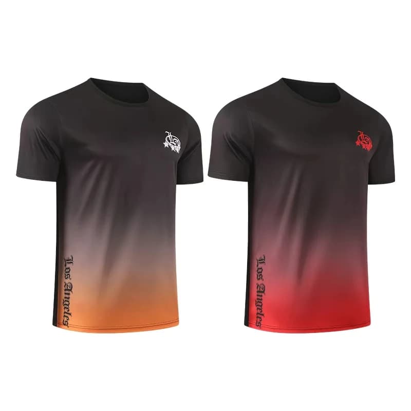 T-shirt da uomo estiva a maniche corte con stampa sfumata, traspirante e ad asciugatura rapida, comoda e sportiva - 2/1 Pezzi