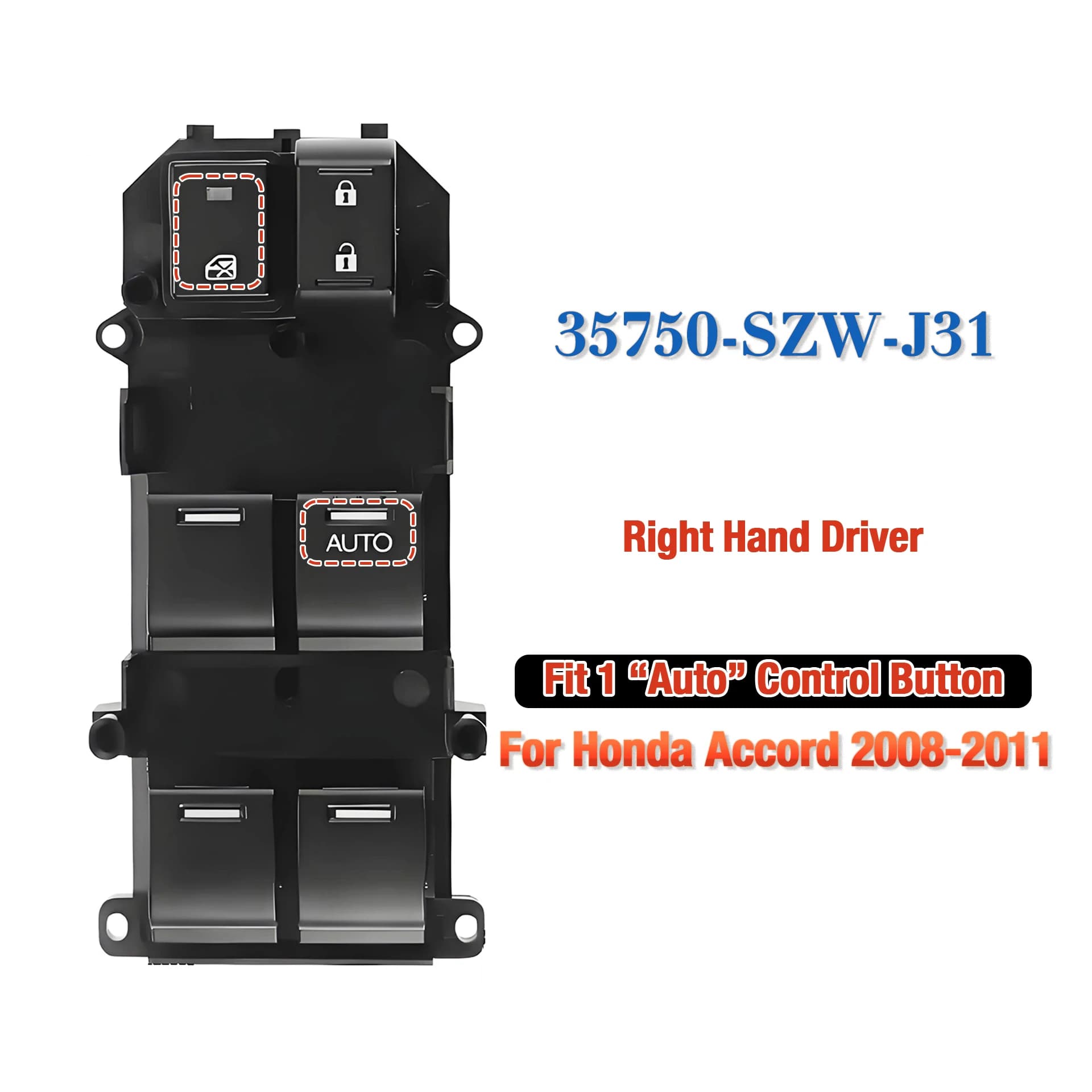 35750-SZW-J31 Per Honda Step Wagon Spada RK2 / RK5, Interruttore Principale Alzacristalli Elettrico LHD (Lato Guida) a 37 Pin, Pulsante di Controllo Alzavetro