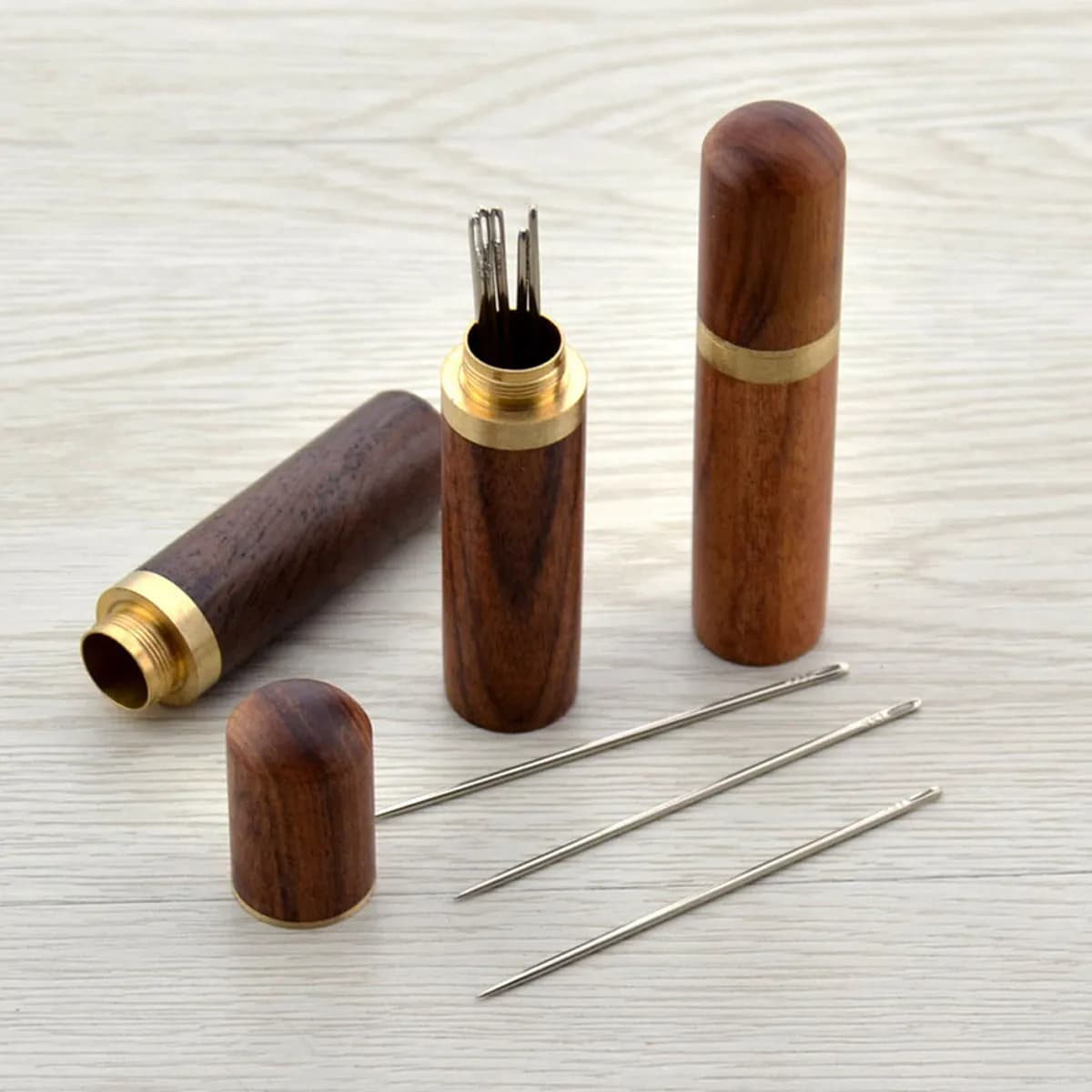 2 Pieces Storage Box for Needles, Mini Container for Home Tools, Ebony Style and Palissandro, Small Needle Supply Box