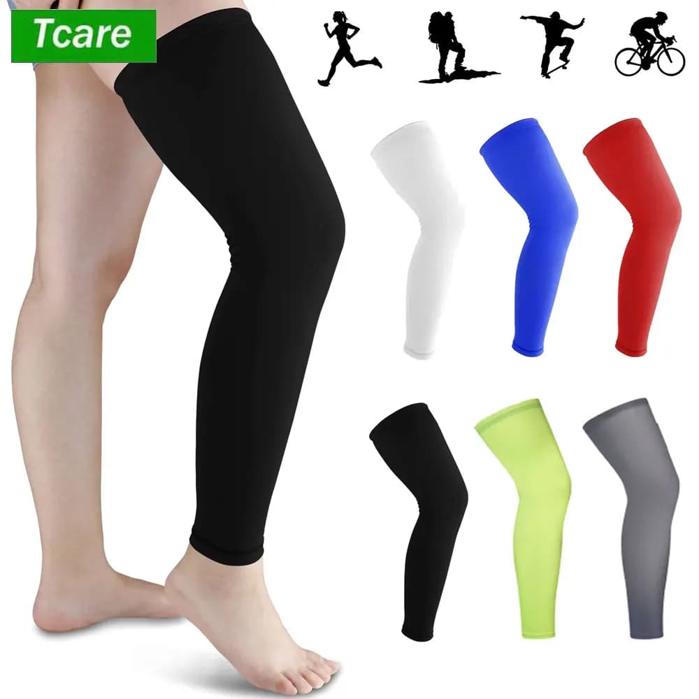 Manicotto di compressione per gamba intera 1 pezzo, manica lunga sportiva al ginocchio con strisce in silicone antiscivolo per uomo donna che corrono basket calcio
