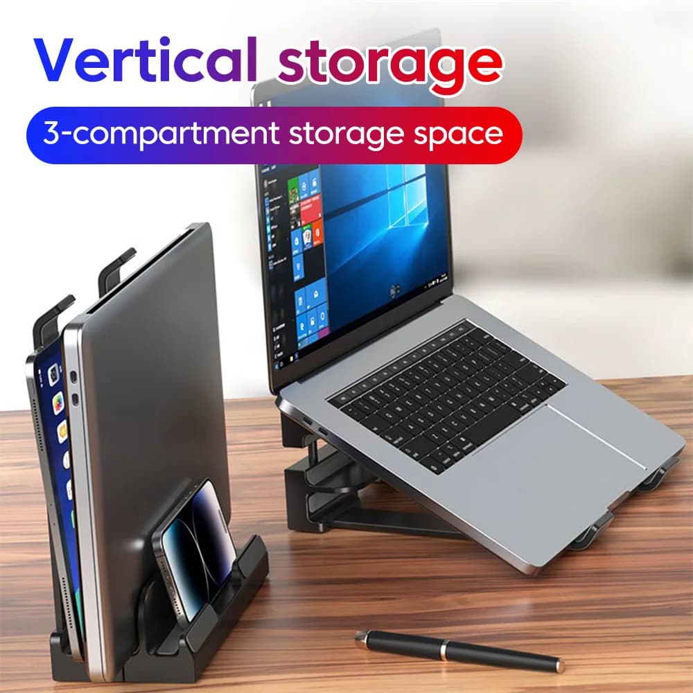 Supporto per Laptop Multifunzione con Tre Slot, Stand Portatile per MacBook Pro Air, Supporto per Telefono