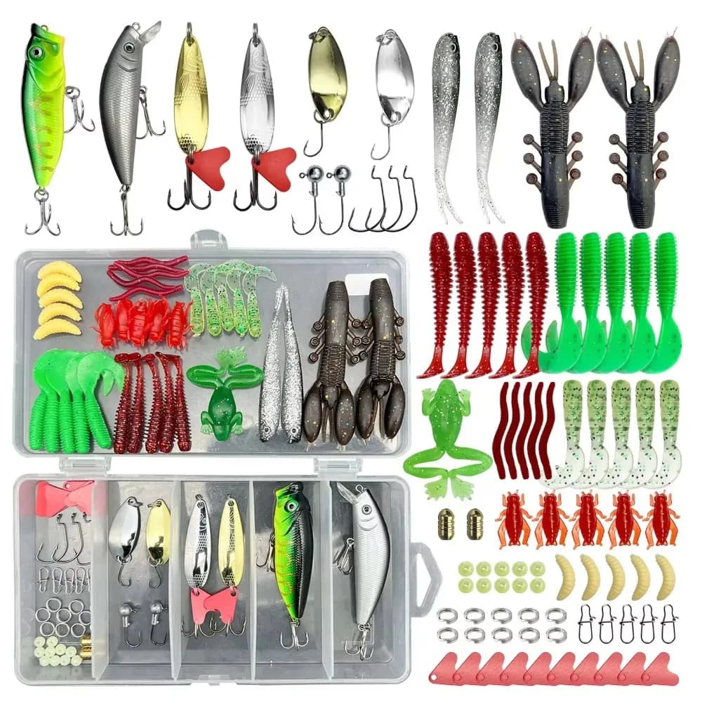 Set di esche artificiali morbide per la pesca con amo, kit di esche morbide con amo a cranks, esche morbide in silicone con coda rotante e ami