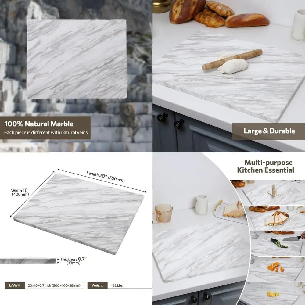 Tagliere in Natural Marble 16x20 Inches for Kitchen, Anti-slip surface, Suitable for Pastry, Cheeses, Cold cuts, Chocolate, White