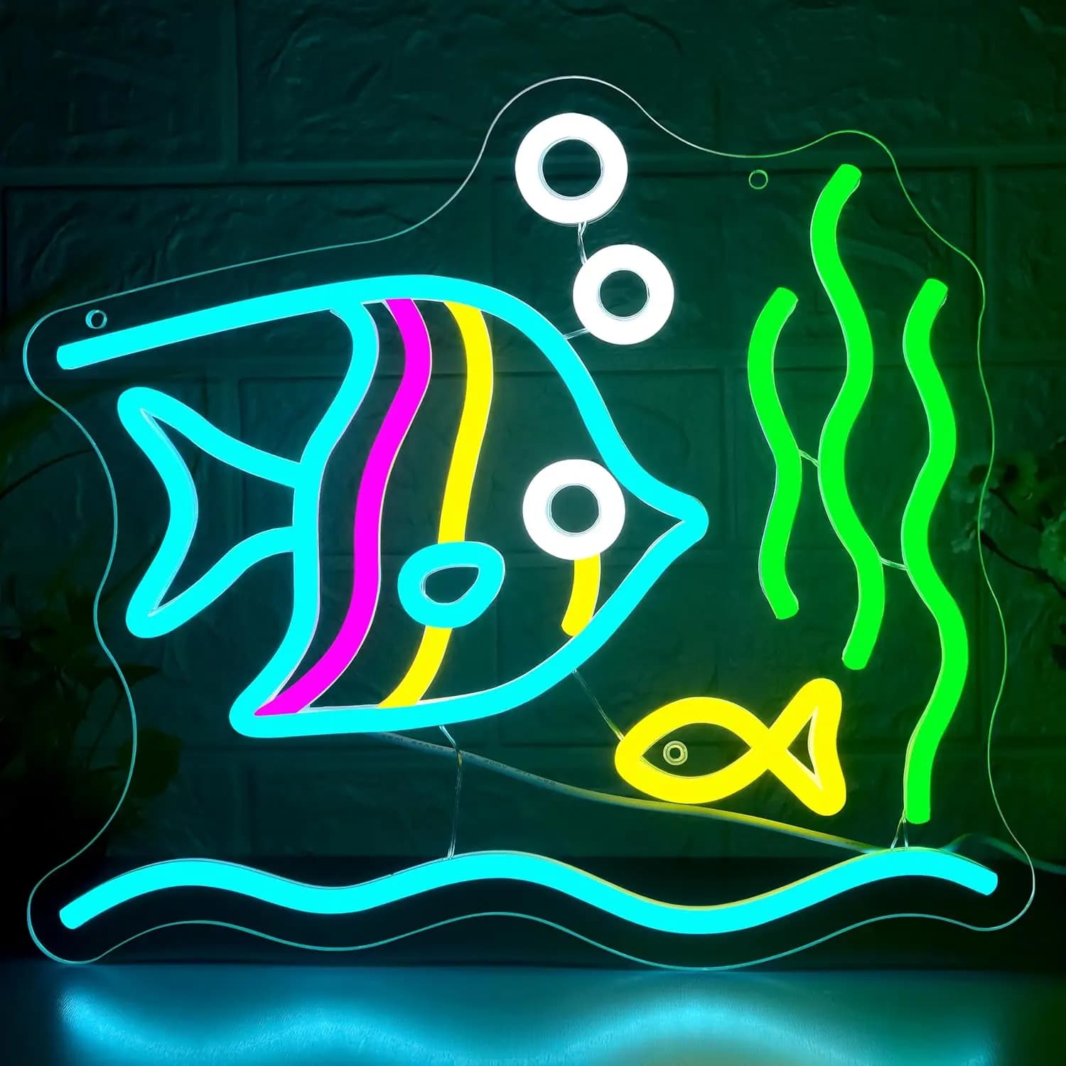 Insegna al neon per pesci tropicali, dimmerabile tramite USB, insegna luminosa a LED, decorazione da parete per uomo, grotta, animale, acquario, esposizione del parco sull'oceano