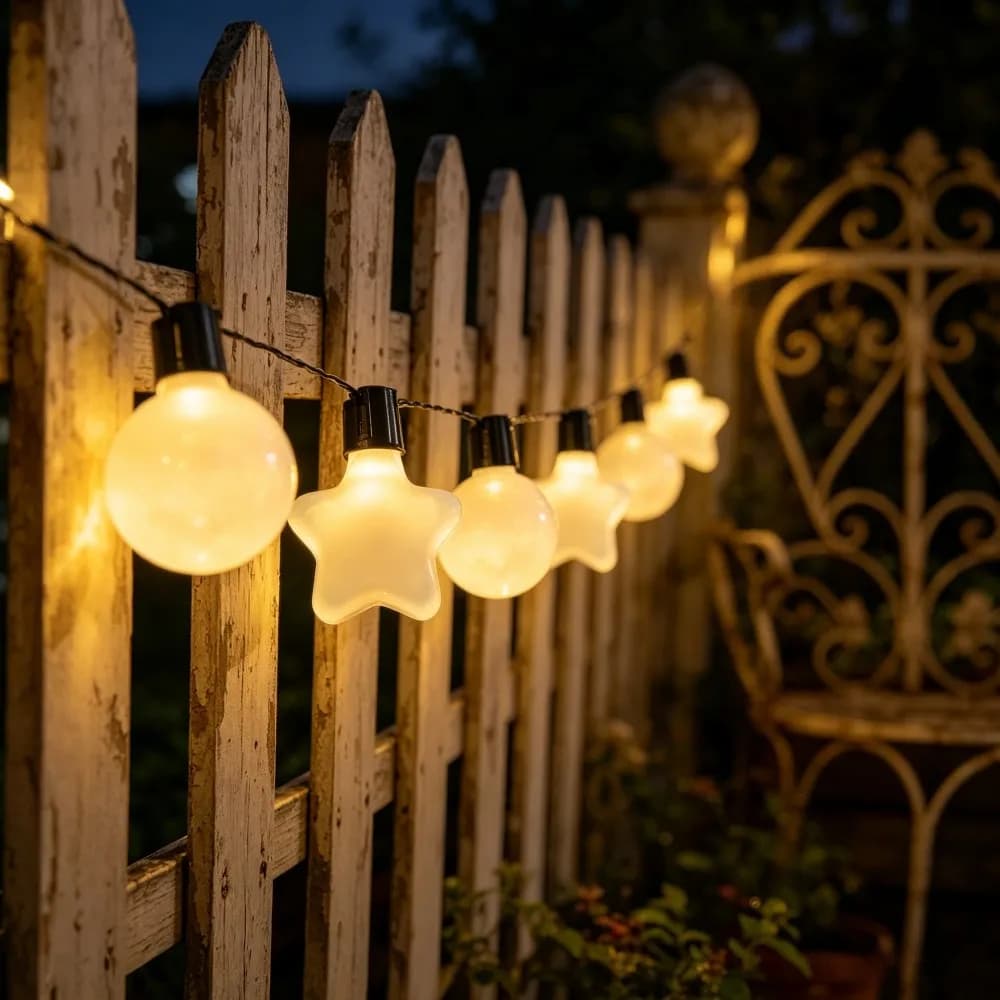 Solar G50 White Star & Globe String Lights, Waterproof Outdoor Solar Fairy Lights for Garden Camping Party Wedding Decor