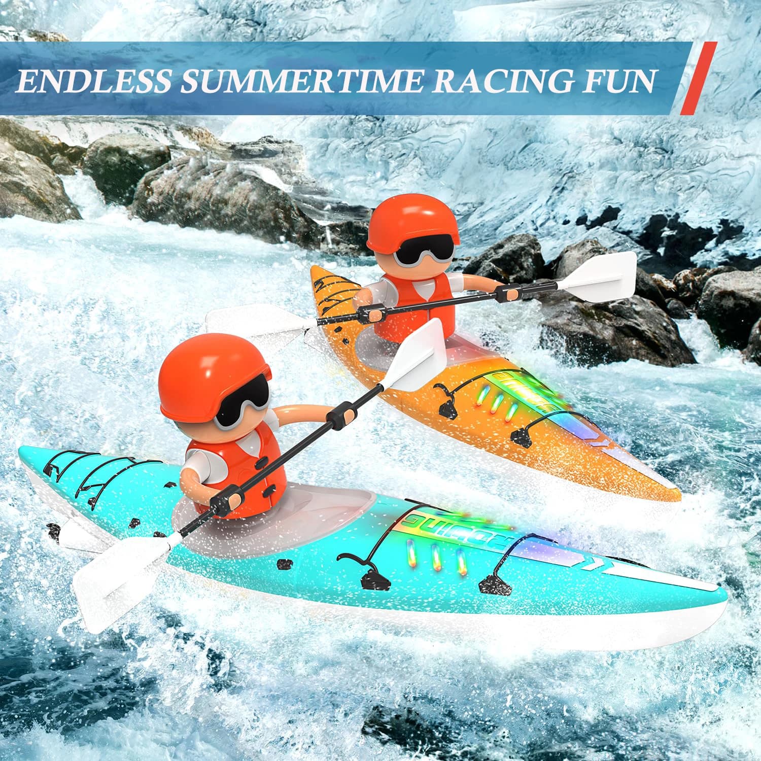 2.4G RC Barca Kayak Nave da corsa Barca a remi telecomandata Giochi da competizione d'acqua per bambini Nave bilanciata Giocattolo da esterno Regali per ragazzi