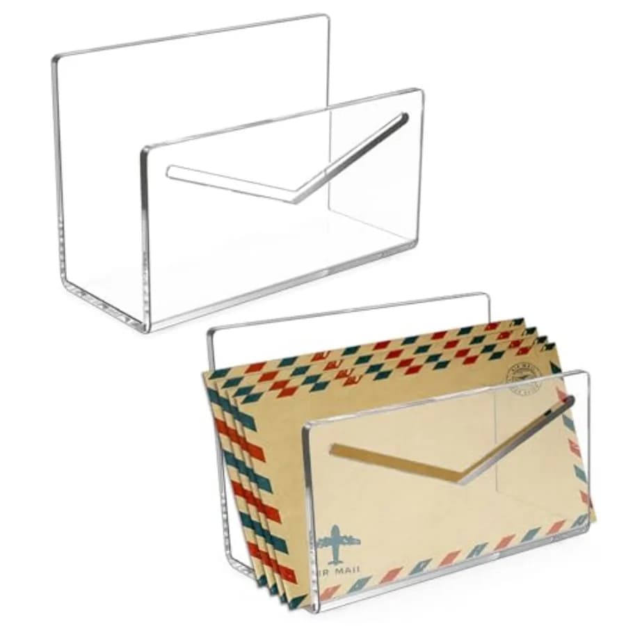 Clear Mail Organizer -2PCS Acrylic Vertical File and Letter Holder for Desk Lightweight Countertop Envelope and Bill Sorter Ide