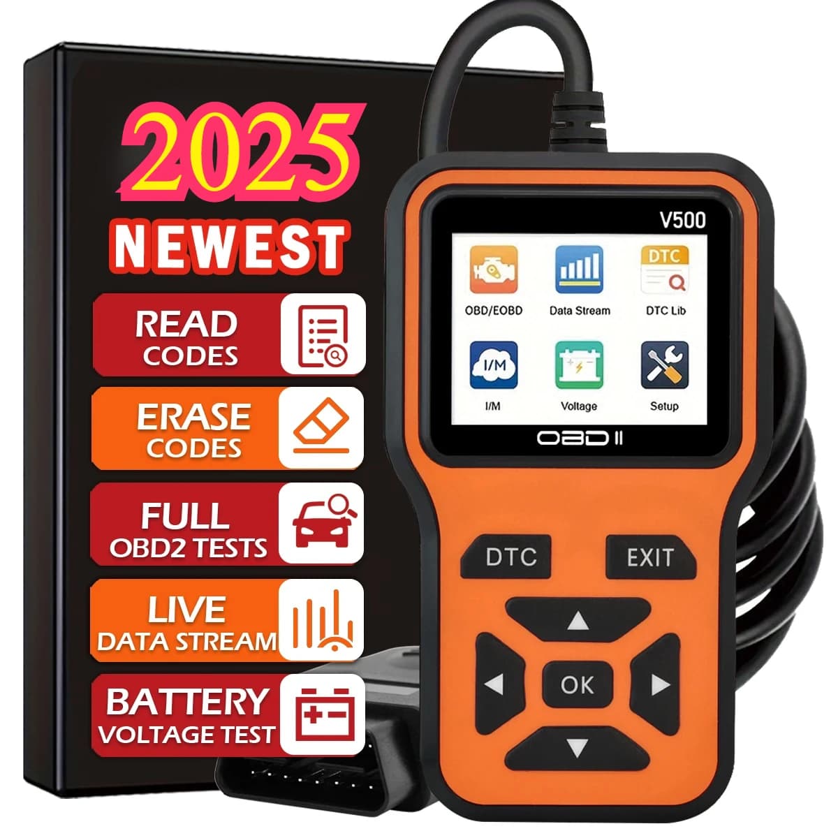 Car OBD2 Scanner Diagnostic Tool Code Reader, Car Voltage Tester Engine Fault Code Scanner, Charging Tester Diagnostic Tool V500