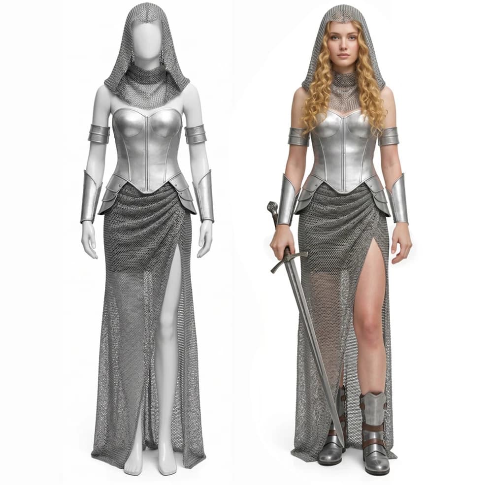 Medieval Female Knight Clothing Costume Skirt Top Scarf Bracelet Stage Uniform Adult Women Performance Halloween Carnival Party