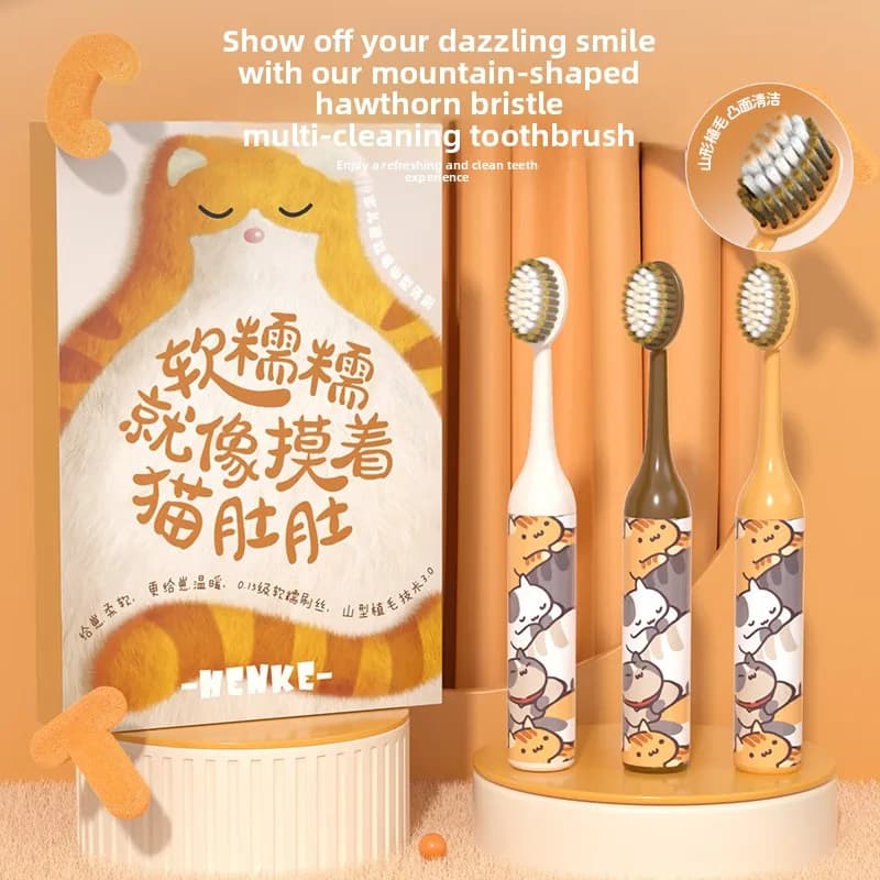 Gift pack with children's convex toothbrush from 6 to 12 years, soft non-slip bristles, teeth whitening, gum protection, children's teeth cleaning