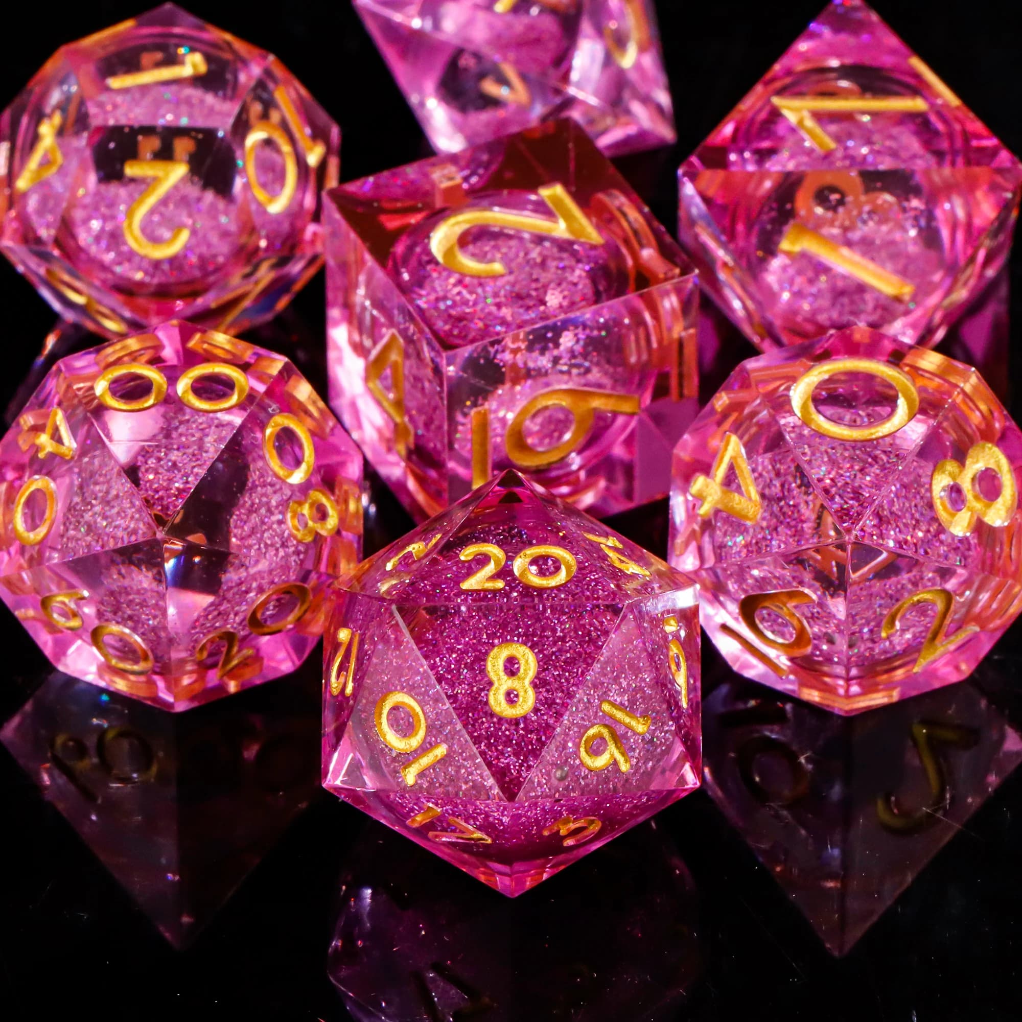 DnD Dadi con nucleo liquido d&d Dadi in resina Set di dadi a cuore liquido Dadi rosa con bordo affilato per set di dadi liquidi RPG con confezione regalo