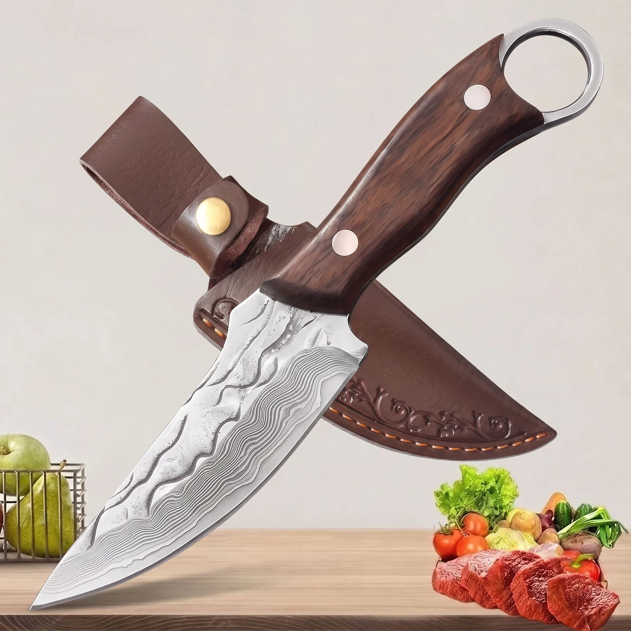 Premium Boning & Multipurpose Knife Ultra Sharp–Handmade Forged High Hardness Stainless Steel with Sheath for Meat BBQ Kitchen