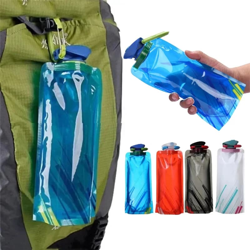 Contenitore per acqua pieghevole portatile Borsa per idratazione in plastica comprimibile da 700 ml con tappo a prova di perdite, perfetta per avventure all'aria aperta