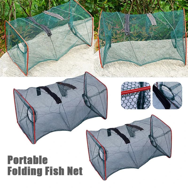 2 pz pieghevole pesca gamberetti pesce granchio Yabbie esca rete trappola 2 fori gamberi aragosta a rete Cast Dip Cage 50*24*24/65*26*26Cm