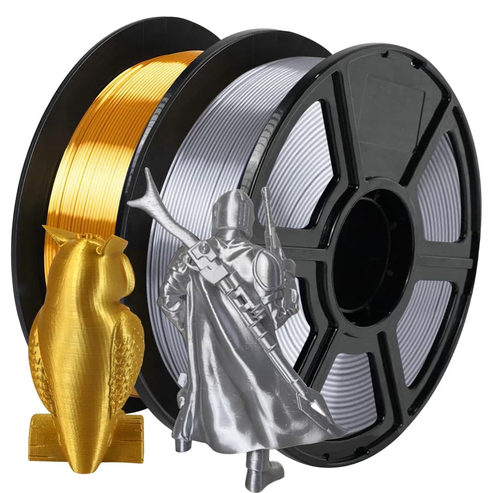 3D Printer Filament in Gold and Silver Silk from 1.75 mm 250 g Coil High Precision Fluid Printing Compatible with Most FDM 3D Printers
