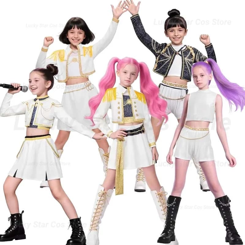 New K-POP Demon Hunter Cossplay Costume for Girls Singinging Pop Halloween Costume Children Watch the scene dress