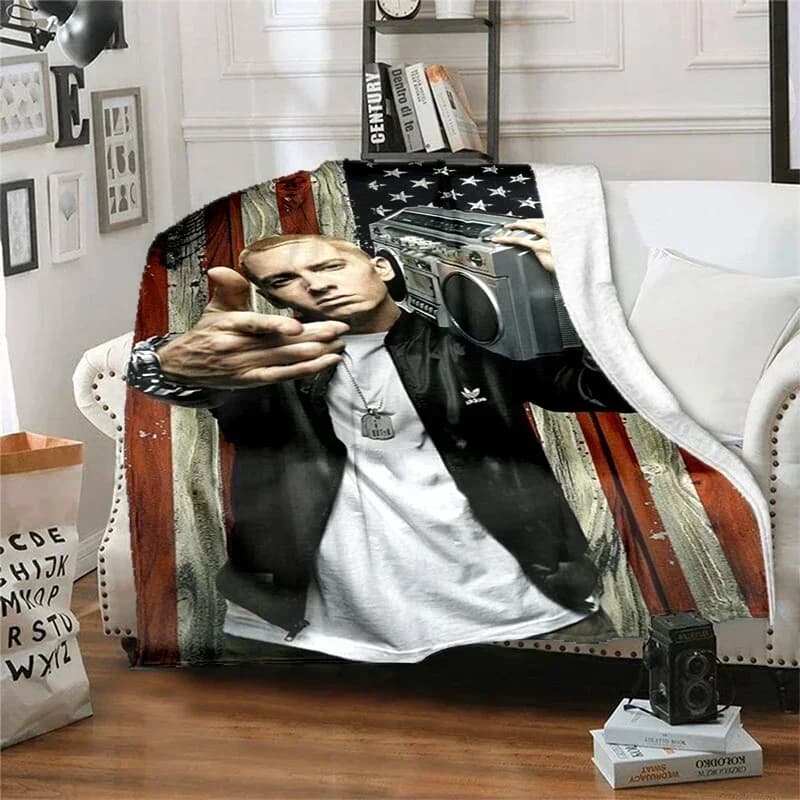 Coperta stampata con cantante hip-hop E-Eminem, coperta in flanella alla moda e calda, coperta da picnic, coperta da letto, regalo di compleanno