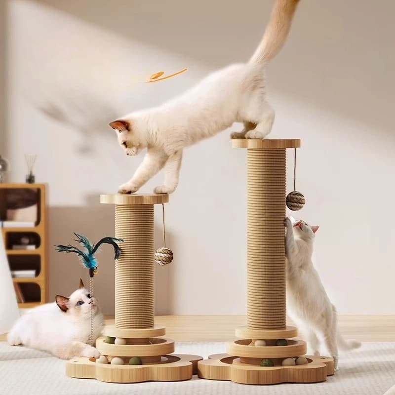 Tiragraffi per Gatti in Legno con Pannello in Sisal, Tiragraffi Verticale Tutto-in-Uno, Giocattolo Durevole e Senza Disperdimento di Lettiera, Articoli per Animali Domestici
