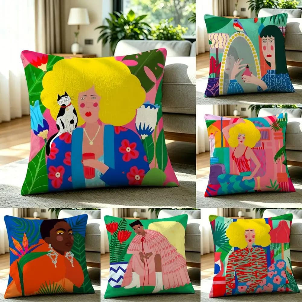 1P-Lucilla Vecchiarino Set di fodere per cuscini in lino naturale, decorazione completa per divano, camera da letto e sedia