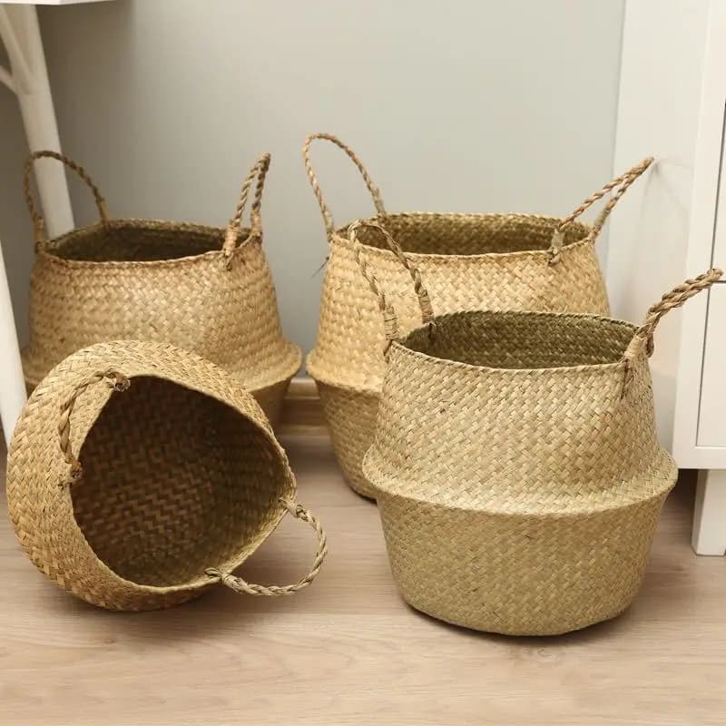 Cestino in alghe marine intrecciate Cestini in vimini Vaso per piante portaoggetti per riporre cesto per vasi per piante e lavanderia, picnic e cestino per la spesa