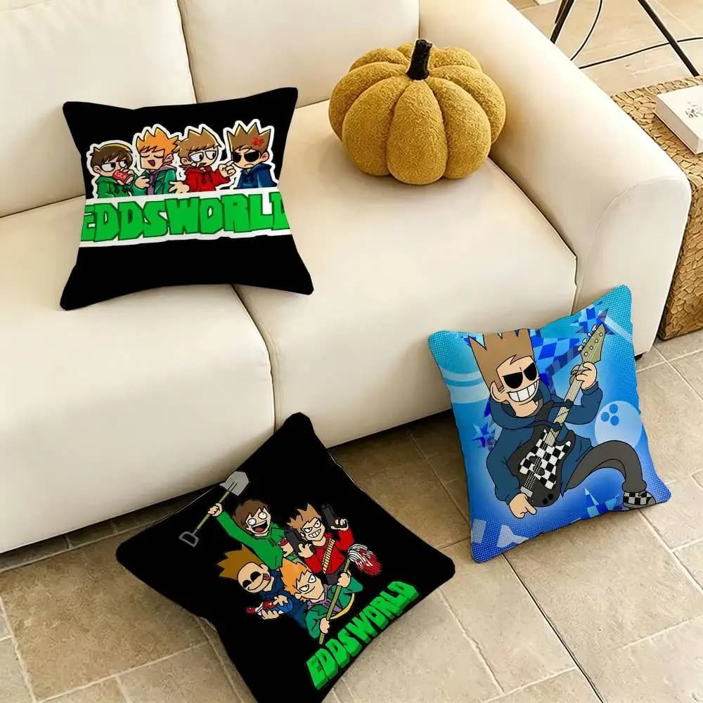 Eddsworld-D Cartoon Pillow Case Square Double-Sided Sofa Cushion Cover Bedroom Bedside Pillow Gift