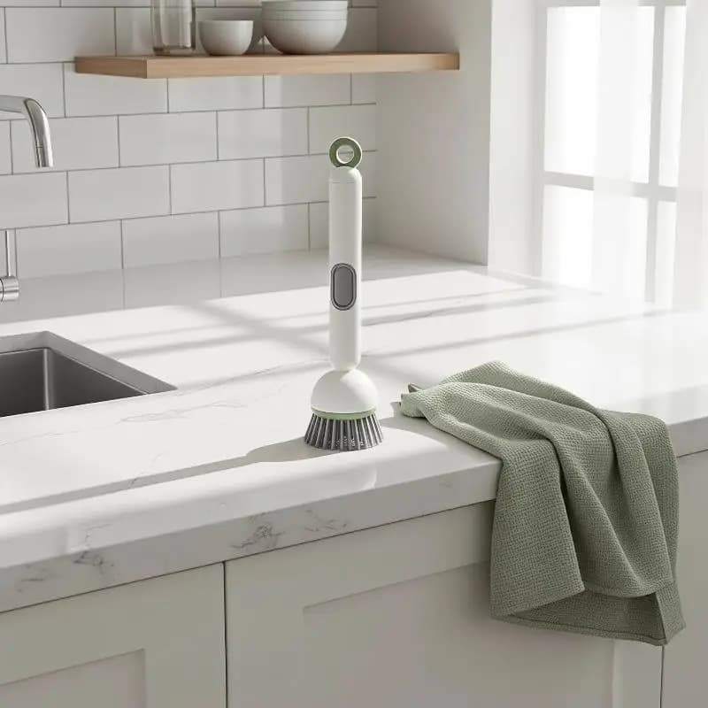 Soap Dispensing Dish Brush Long Handle Adjustable Durable Scrubber for Kitchen Household Dish Pot Cleaning