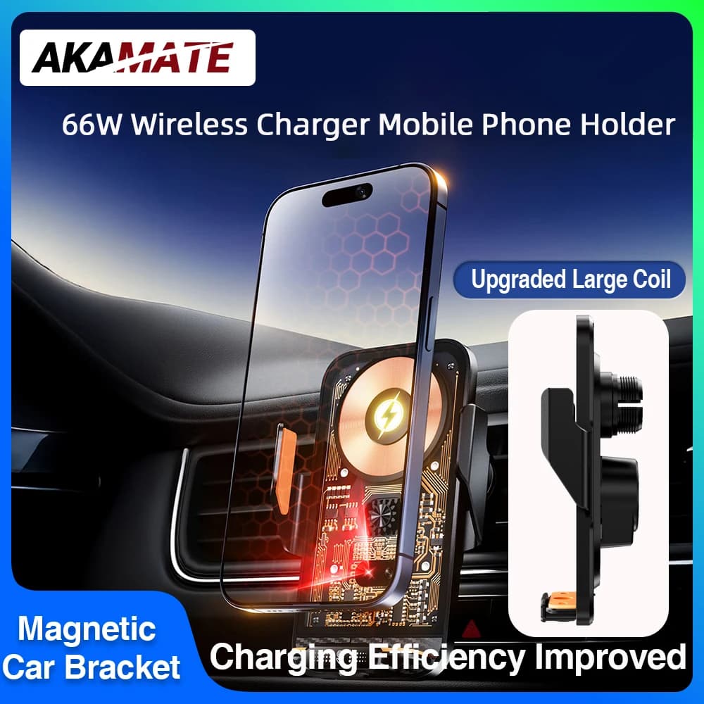 Supporto di ricarica per telefono cellulare con aspirazione magnetica per auto da 15 W 66 W Ricarica rapida Ripristino automatico Rilevamento a infrarossi Rotazione di 360 gradi