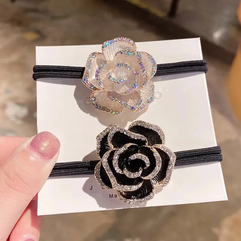 Elastic for women's hair, fashionable, simple, forest style, hair rope with pink flower, non-slip, does not treat hair, elastic for versatile hair, hair accessories