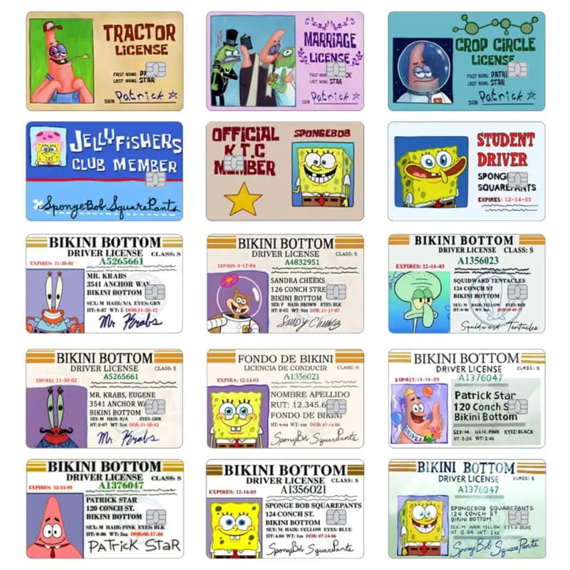 Cartoon Bob Driver License Credit Card Skin Patrick Star Matte Stickers Credit Card Bank Card Decoration Decals Patch Gift