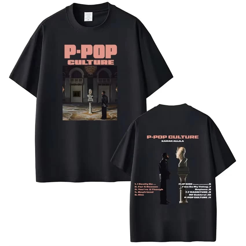 T-shirt Grafica Rapper Karan Aujla P-POP Culture Tour 2026 Uomo Donna Manica Corta Casual T-shirt Larghe Gothic Punk