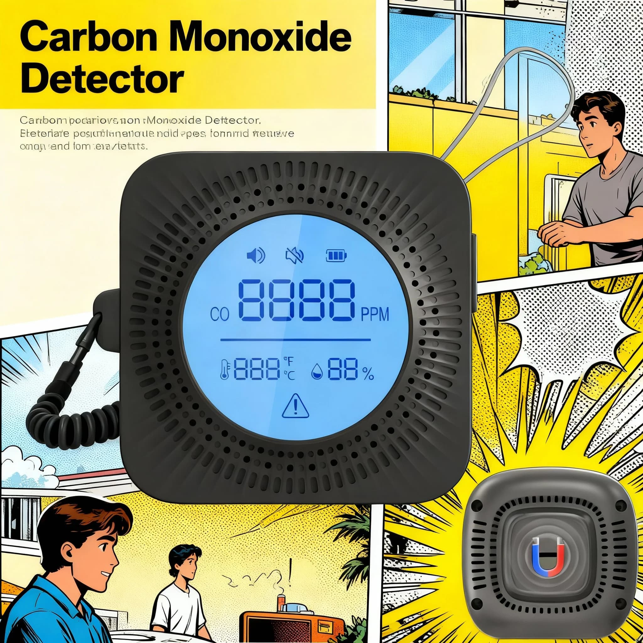 Rilevatore di Monossido di Carbonio Portatile per Esterni, Allarme CO con Sensore Elettrochimico a Batteria per la Sicurezza Domestica