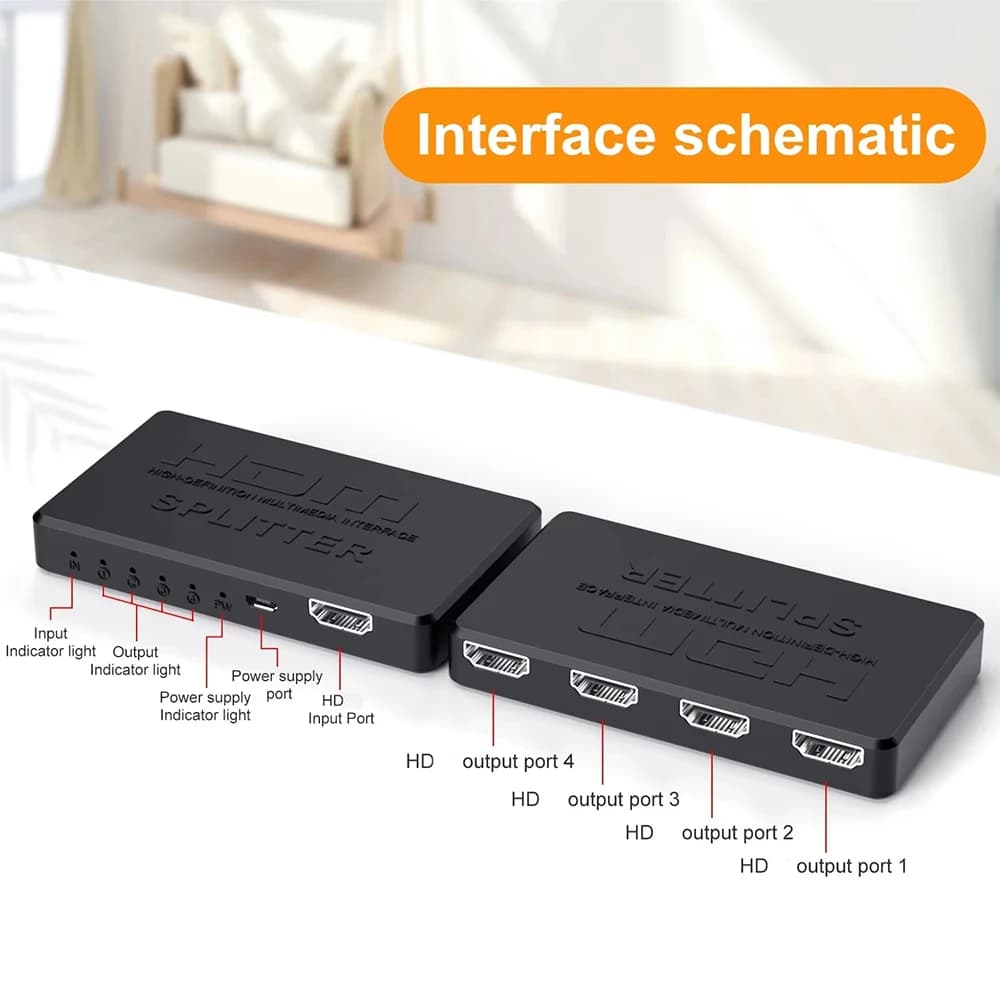 4K 2K HDMI-Compatible Splitter 1 in 4 Out 4x1 HDTV Video Switcher for Xbox PS4 PC Laptop